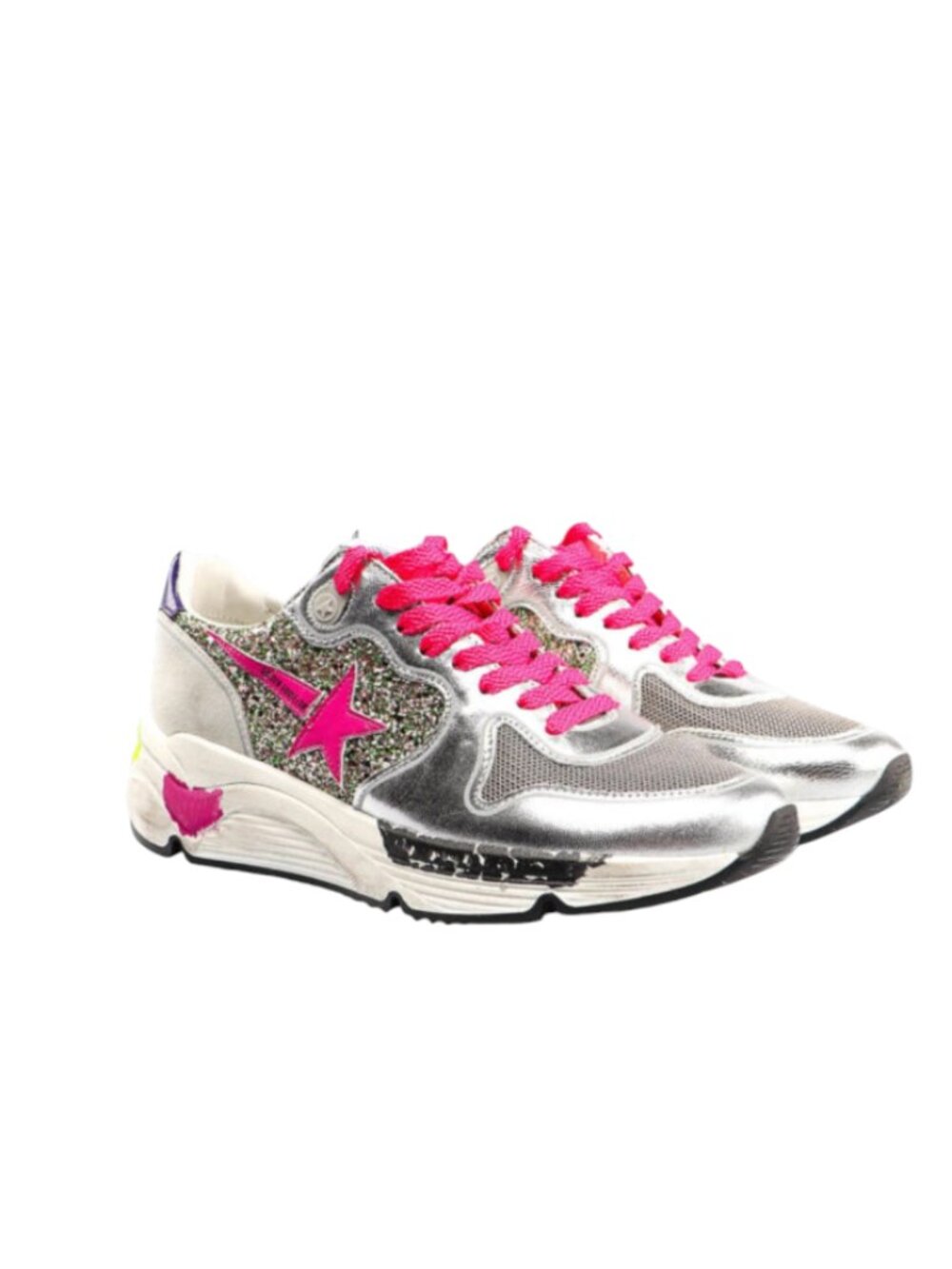 Golden Goose GGDB Running Sneakers Trainers Womens 39 9 Silver Pink Glitter Star